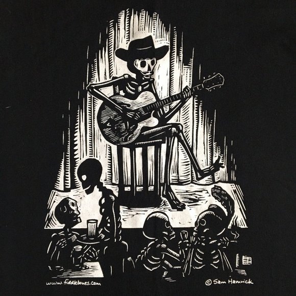 Skeleton Guitar Bones Calavera Black T-shirt Size Small - Picture 2 of 6